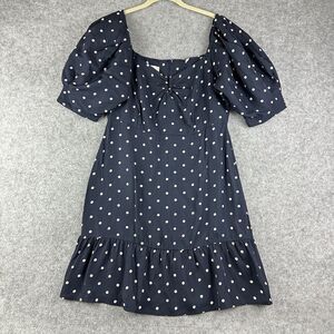 ROHE Margarita Mini Dress Womens 42 Blue Polka Dot Puff Sleeve Modern City US 10